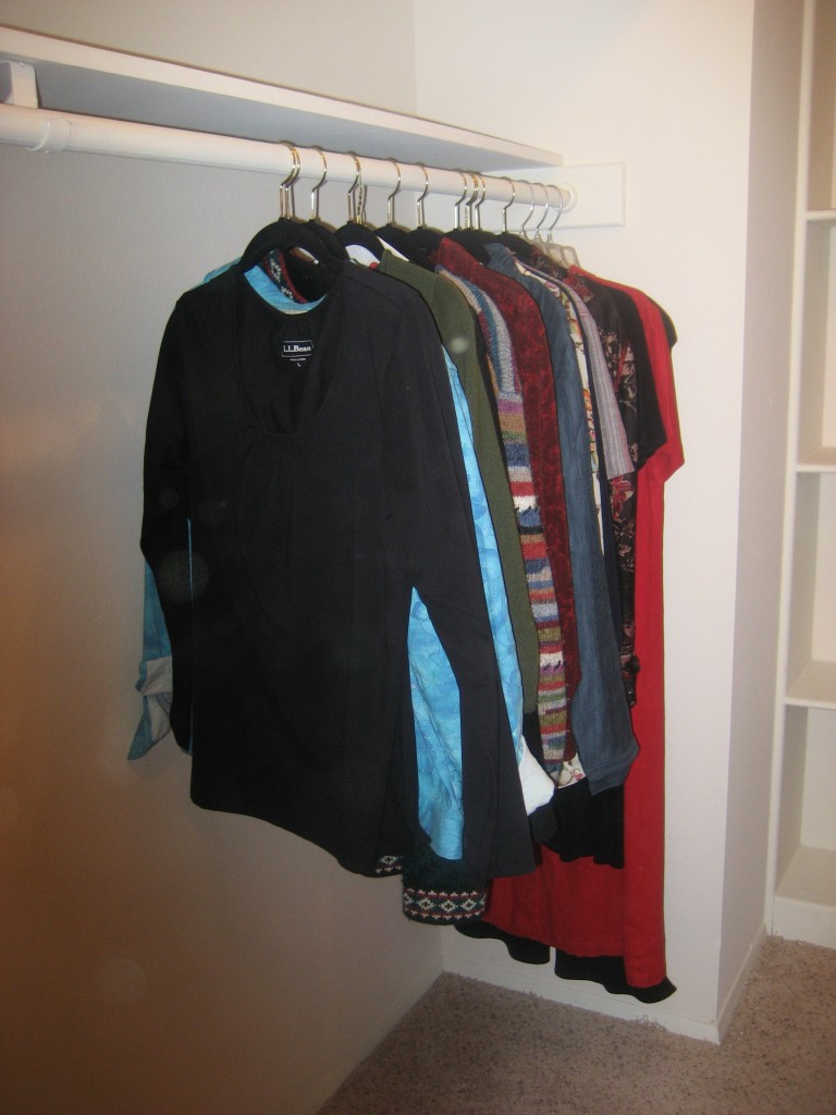 closet rod up high for long hanging clothes