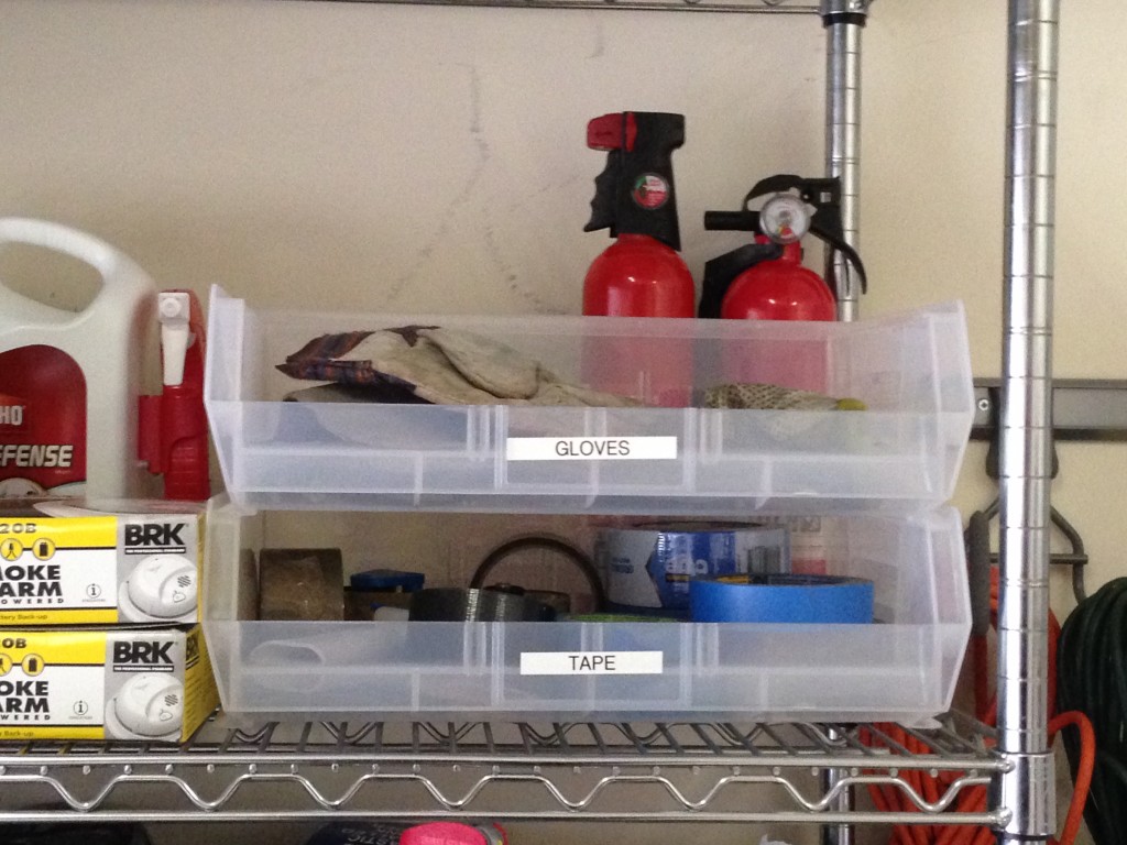 A Jones For Organizing garage gloves open bins for easy access to often-used things